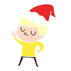 flat color illustration of a grumpy boy wearing santa hat