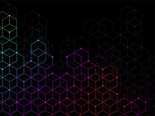 Abstract colorful geometric background with cubes. Geometrical concept with lines and points