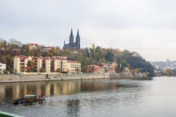The Vltava river, The Vltava river, Charles bridge and white swans in Prague, Czech Republic in Prague, Czech Republic