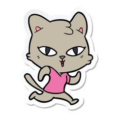 Obraz na płótnie Canvas sticker of a cartoon cat out for a run