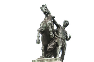 Fototapeta na wymiar Horse tamer statue isolated on white background
