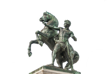 Horse tamer statue isolated on white background