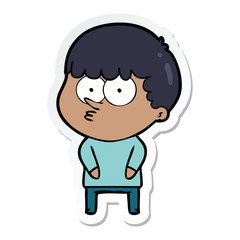 sticker of a cartoon curious boy