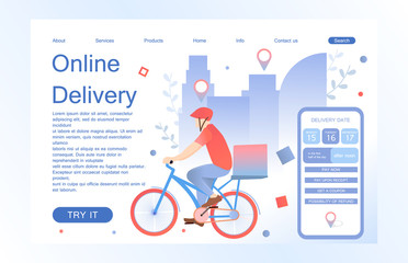Landing page template of Online delivery service. Concept of web page design for website and mobile website. Vector illustration in flat style.