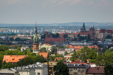 Fototapeta na wymiar View from Krakus mound on the Cracow city, Malopolska, Poland