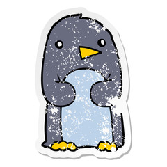 distressed sticker of a cartoon penguin