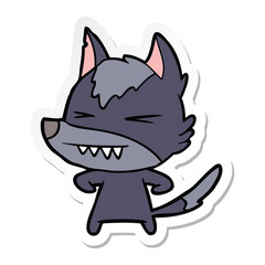 sticker of a angry wolf cartoon