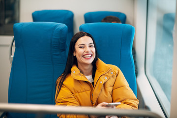 Young female and railway train.