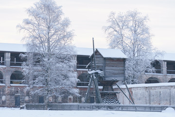 The mill at the monastery walls in winter