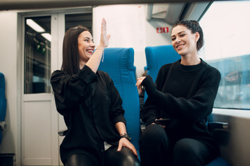 Young female and railway train.