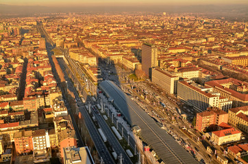 Fototapeta na wymiar View of Turin from the top of the thirty-fifth floor of the Intesa Sanpaolo bank.