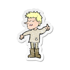 retro distressed sticker of a cartoon poor boy with positive attitude