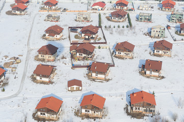 View of the country village close-up, top view