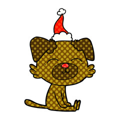 comic book style illustration of a dog wearing santa hat