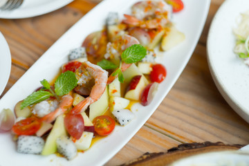 Spicy of fruit and seafood salad