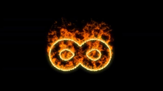 infinity symbol inflames. Then disappears. In - Out loop. Alpha channel Premultiplied - Matted with color black