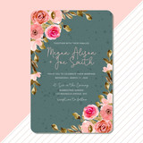 wedding invitation with pink green floral watercolor frame