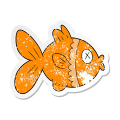 distressed sticker of a cartoon goldfish