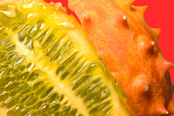 Side view of cut Kiwano fruit
