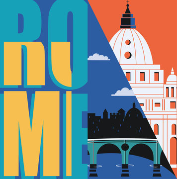 Rome, Italy vector banner, illustration. City skyline, St Pete in modern flat design style