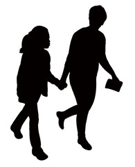 mother and children walking, silhouette vector