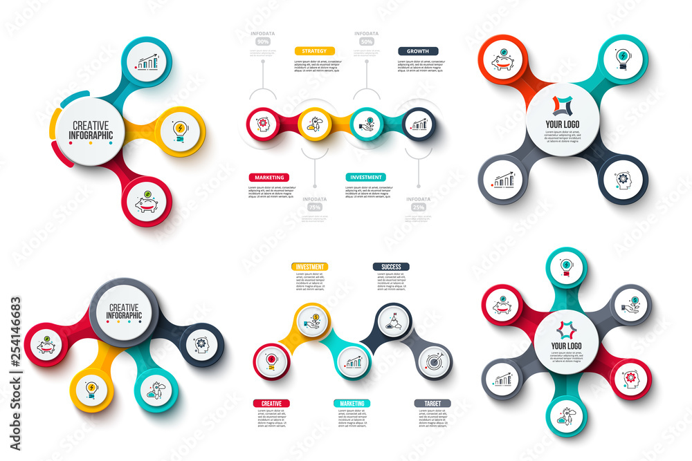 Poster vector circles infographic set. business diagrams with 3, 4, 5 and 6 step and options. presentation 