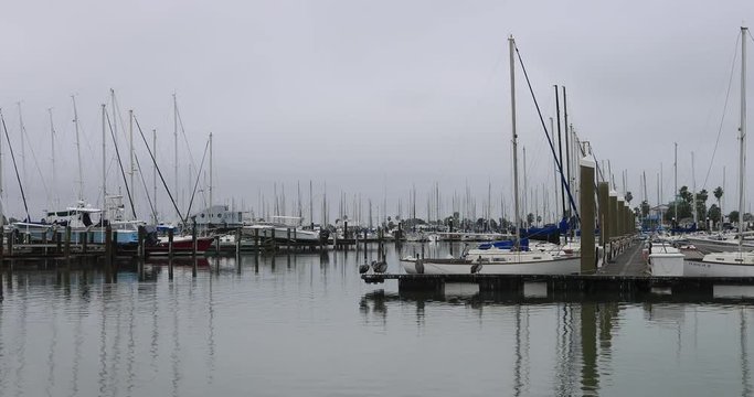 Corpus Christi sports boat marina dock harbor 4K. South Texas tourism travel destination. Waterfront marina, port harbor and scenic byway.  Subtropical climate year round vacation city.