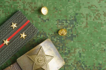 Russian army belt, epaulettes, close-up