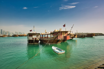 Traditional arabic dhows in Doha, Qatar