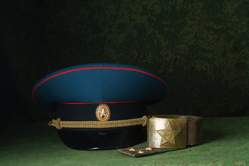 Russian army belt, shoulder straps, cap, place for the inscription