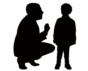 father and son talking, silhouette vector
