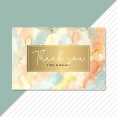 thank you card with abstract watercolor and golden background