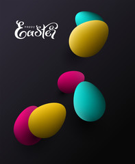 Happy easter colored eggs on black background greeting card