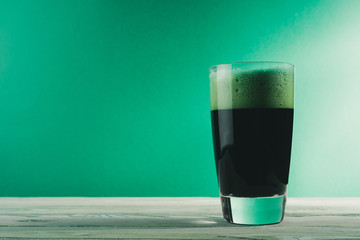 A glass of green beer on St. Patrick's Day