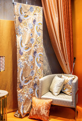 Chinese style indoor soft decoration design environment background material / sofa and curtain