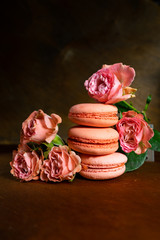 pink roses  with macaroons