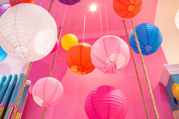 Hanging colorful paper lanterns