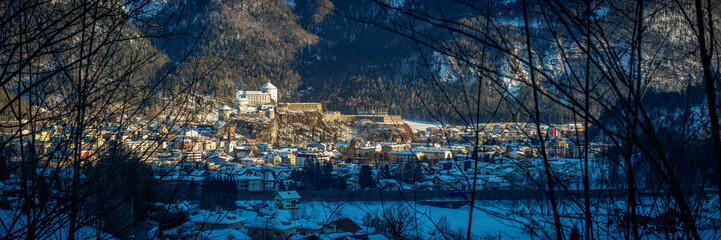 Winter in the city of Kufstein Tirol with fortress
