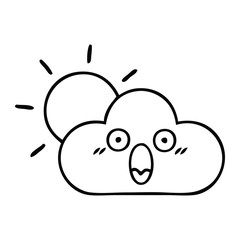 line drawing cartoon sunshine and cloud