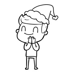 line drawing of a friendly man wearing santa hat