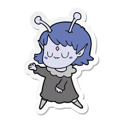 sticker of a cartoon alien girl dancing
