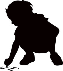 child writing on floor, silhouette vector