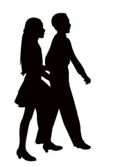 a teenager couple walking, silhouette vector