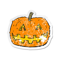 retro distressed sticker of a cartoon pumpkin