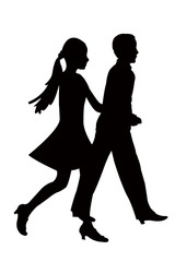 a teenager couple walking, silhouette vector