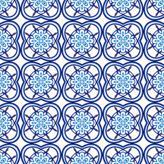 Ceramic tile pattern. Islamic, indian, arabic motifs. Damask seamless pattern. Porcelain ethnic bohemian background.  Abstract flower. Print for fabric and paper