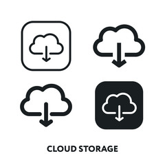 Cloud Storage Button Vector Flat Line Stroke Icon Set