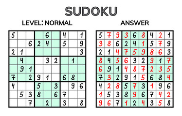 Sudoku. Kids and adult mathematical mosaic. Magic square. Logic puzzle game. Digital rebus.