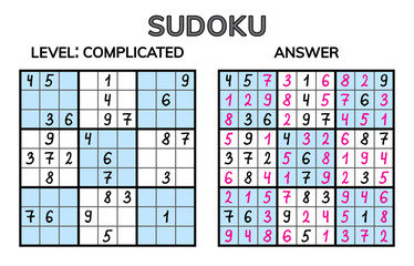 Sudoku. Kids and adult mathematical mosaic. Magic square. Logic puzzle game. Digital rebus.