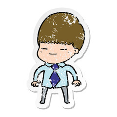 distressed sticker of a cartoon smug boy